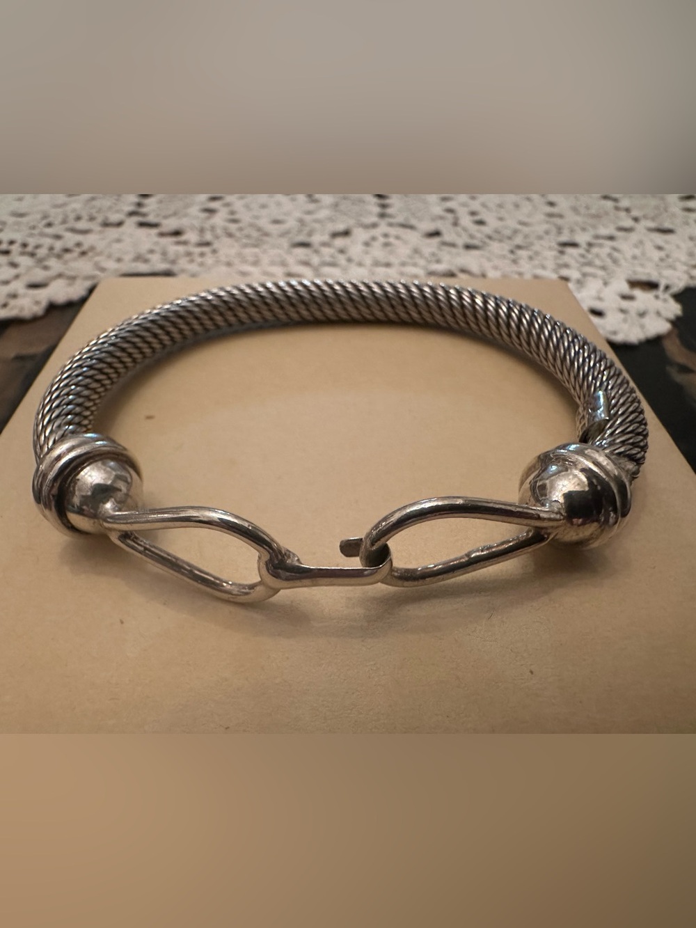 Vintage Sterling Silver Taxco Mexico 925 Flex Wire w/Hook Ends Bracelet 41g/6mm